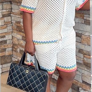 Abercrombie & Fitch White Crochet Women’s Short set with Rainbow Trim